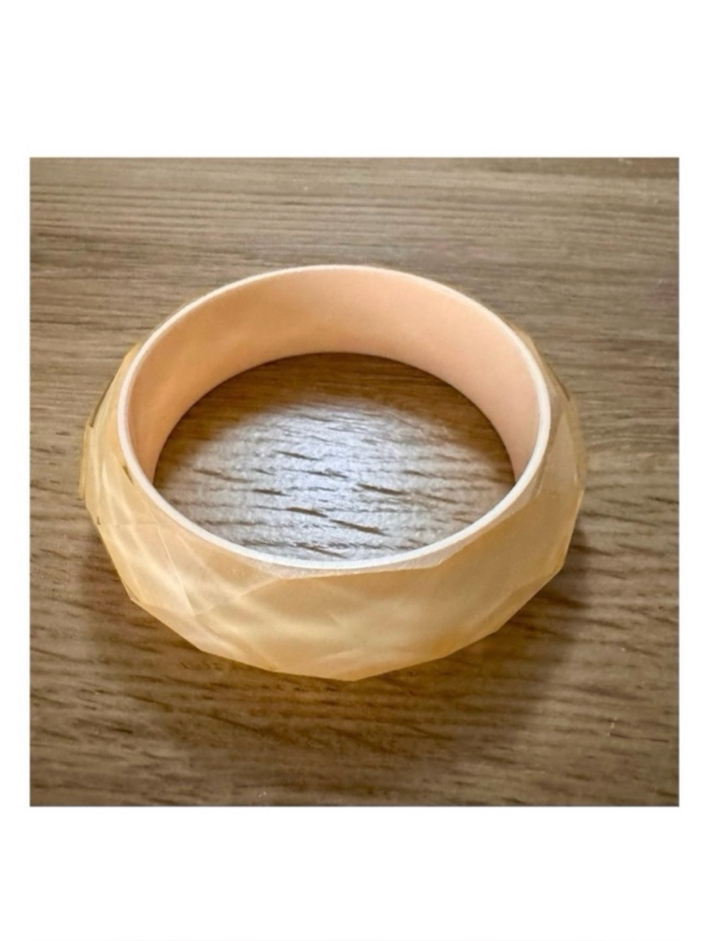 NWOT Chunky Pearlized Pink Acrylic Bangle with Clear Faceted Overlay